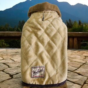 Woolrich Pet Jacket 12" Tan Beige Hook and Loop Closure Collared Quilted Casual